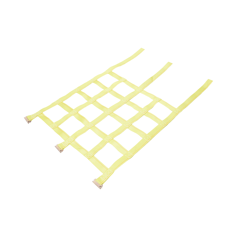 Polyester Webbing Cargo Nets na may Ratchet Buckles Trailer Straps at E Hook