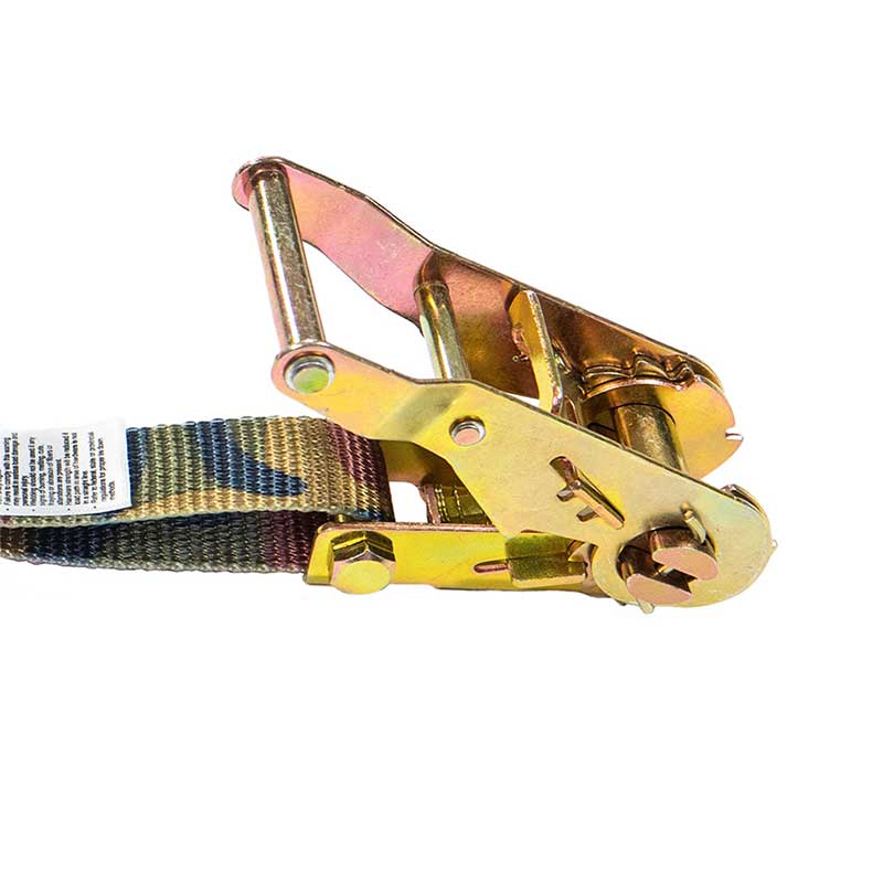 1'' X 8' Camouflage Iron Handle Ratchet Strap na may Vinyl-Coated S-Hook at Keeper