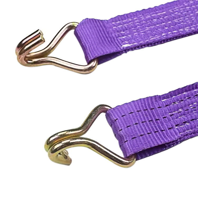 38mm 3t Purple Finger Rubber Handle Ratchet Strap na may Wire Hooks
