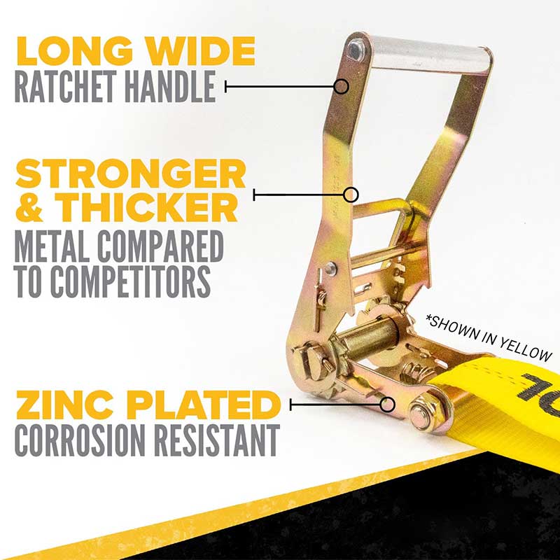 2' X 27' Ratchet Strap na May Flat Snap Hooks