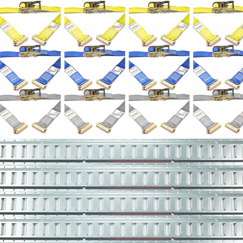 Ang 4-Pack 5FT Galvanized Rails Ratchet Straps E-Track Kit